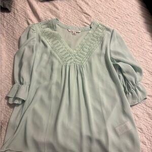 Zac & Rachel Mint Blouse with Crochet Detail